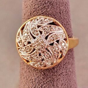 Sterling Ornate Two Tone Diamond Round Ring